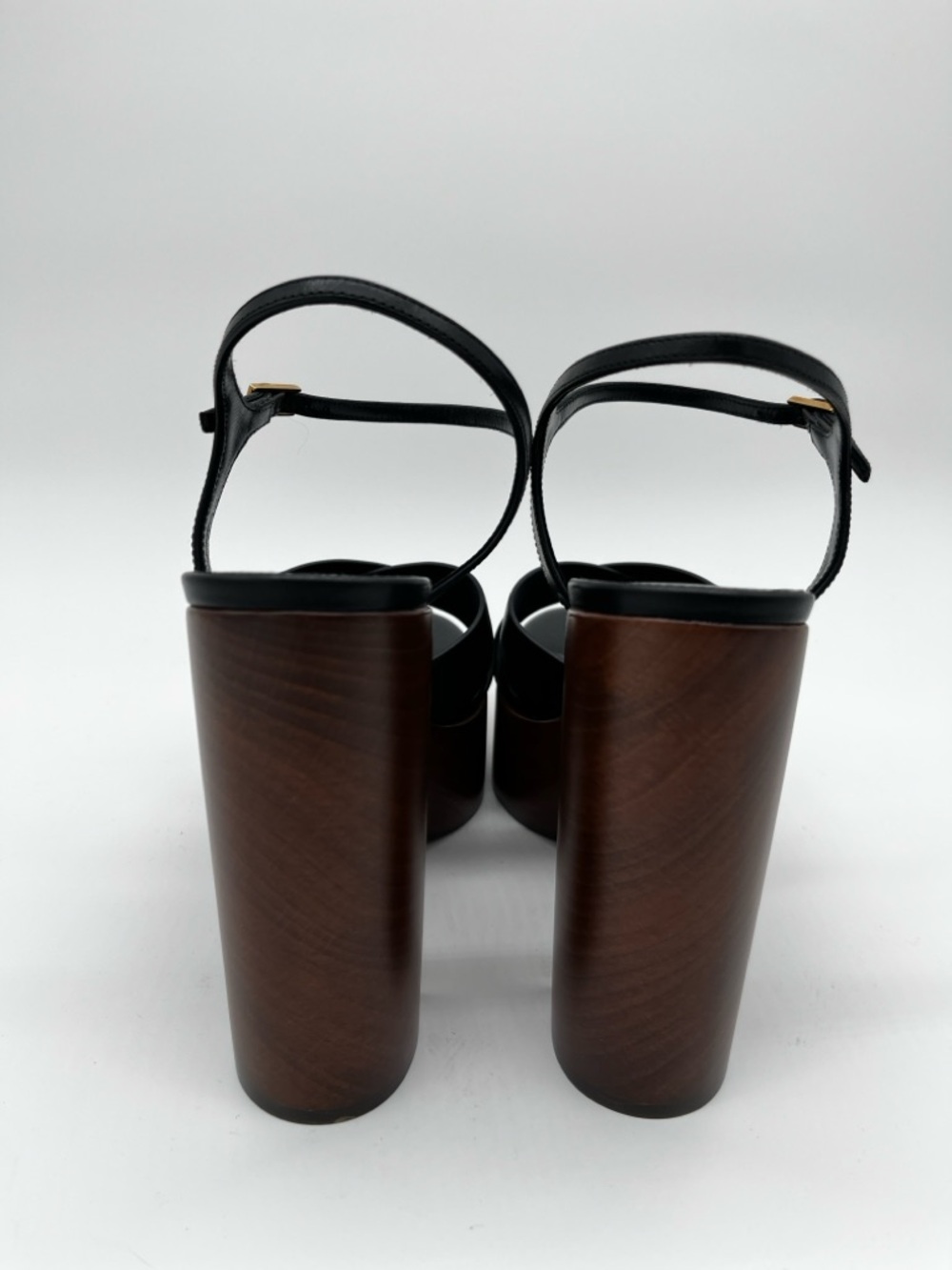 Saint Laurent Bianca Platform Sandals Black Leather Woodgrain heels - US 11 (EU - Picture 11 of 15